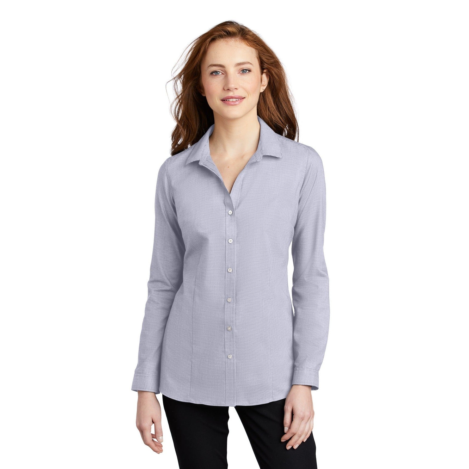 Port Authority-Port Authority ® Women's Pincheck Easy Care Shirt LW645-MedTech-2